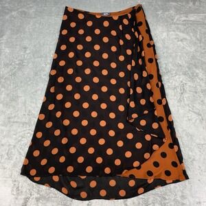 Maeve Skirt‎ Womens Sz M Black Orange Oksana Midi Faux Wrap Anthropologie Retro